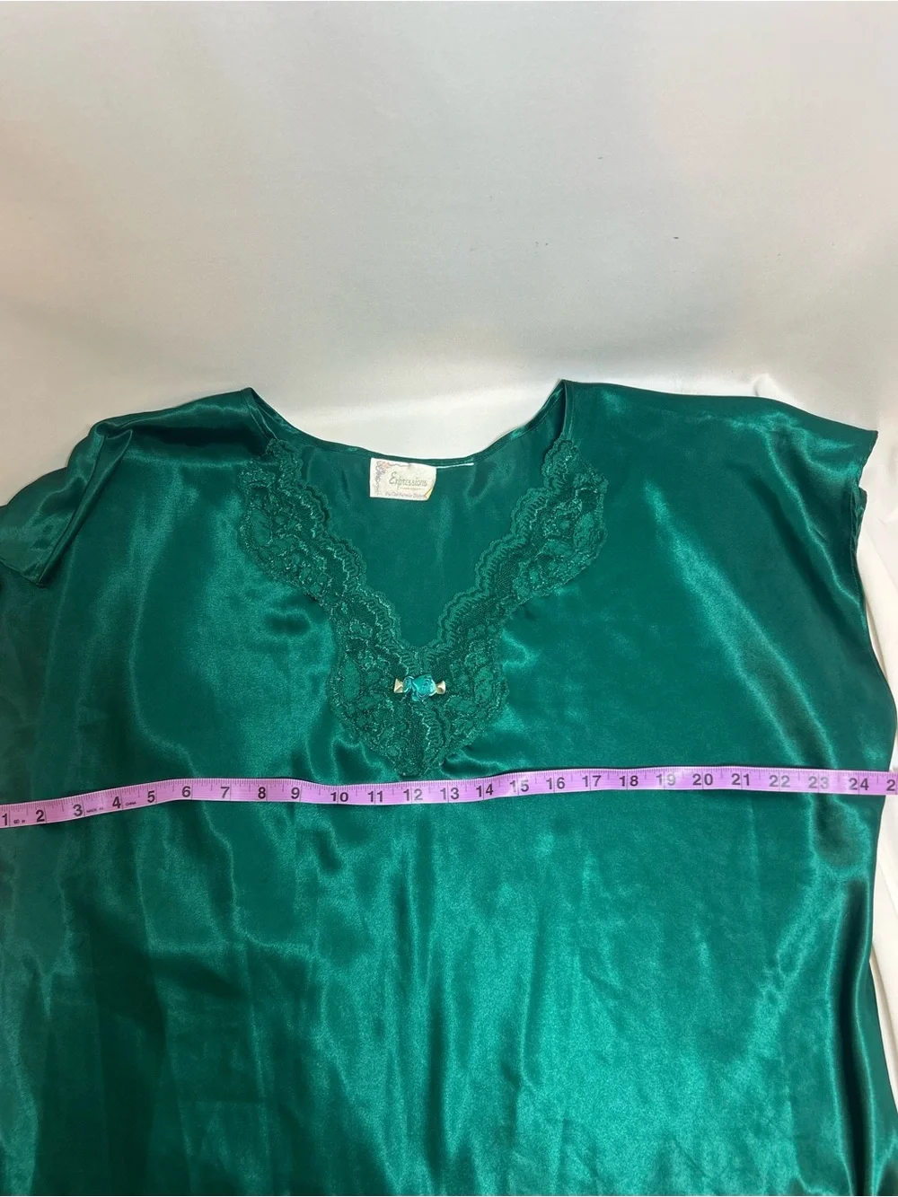 Vintage nightgown Satin Lace-Trim Sleep Chemise - Emerald Green